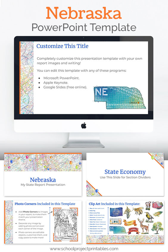 Nebraska themed downloadable powerpoint template with multiple customizable layouts and clip art