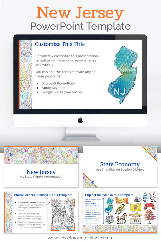 New Jersey themed downloadable powerpoint template with multiple customizable layouts and clip art