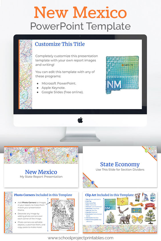 New Mexico themed downloadable powerpoint template with multiple customizable layouts and clip art