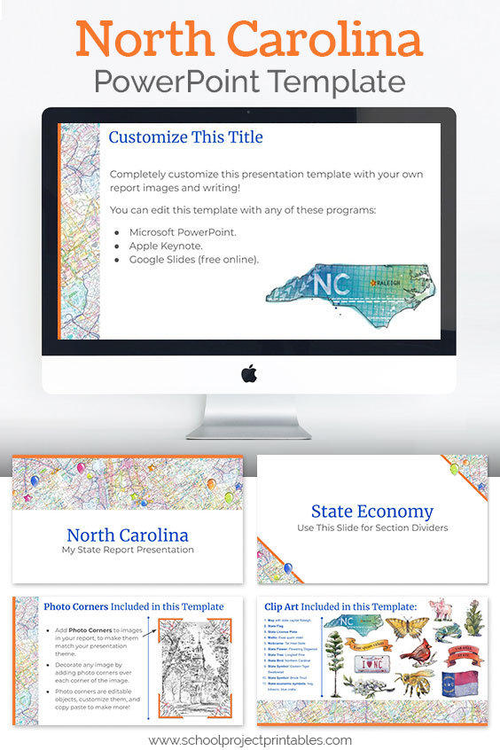 North Carolina themed downloadable powerpoint template with multiple customizable layouts and clip art