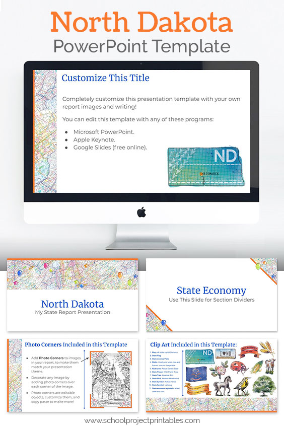 North Dakota themed downloadable powerpoint template with multiple customizable layouts and clip art