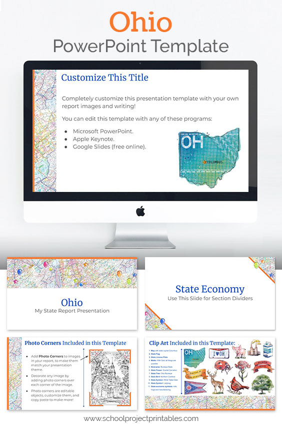 Ohio themed downloadable powerpoint template with multiple customizable layouts and clip art