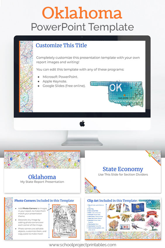 Oklahoma themed downloadable powerpoint template with multiple customizable layouts and clip art