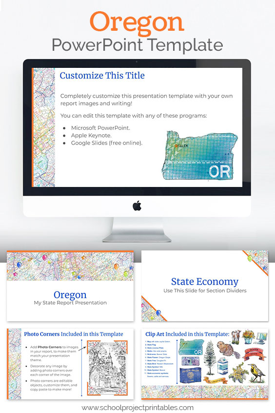 Oregon themed downloadable powerpoint template with multiple customizable layouts and clip art