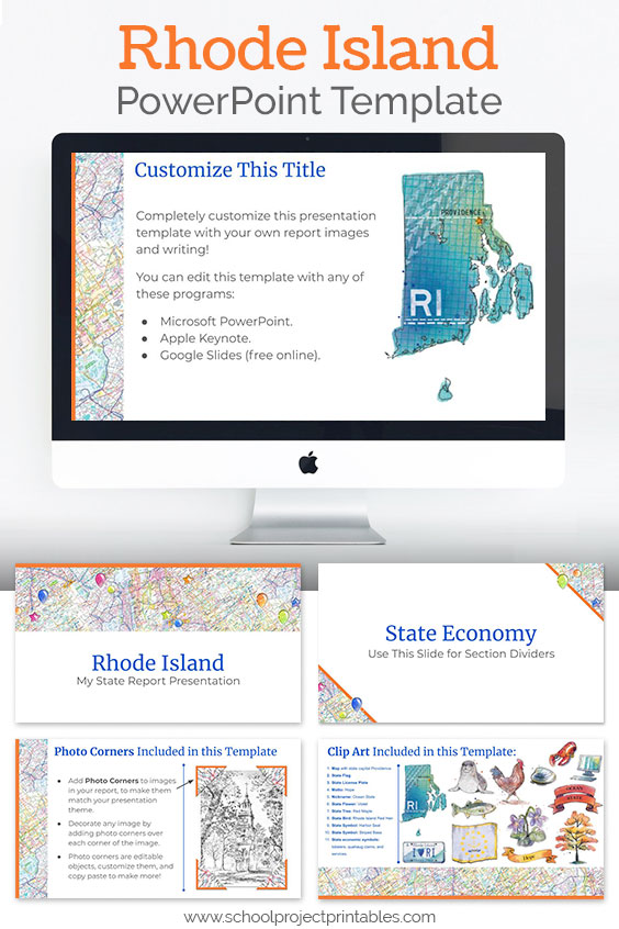 Rhode Island themed downloadable powerpoint template with multiple customizable layouts and clip art