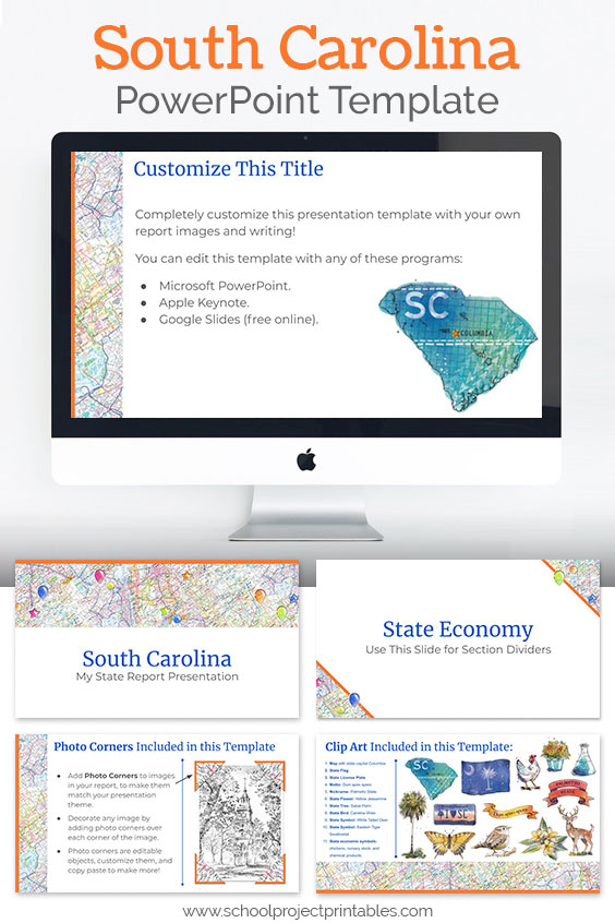 South Carolina themed downloadable powerpoint template with multiple customizable layouts and clip art