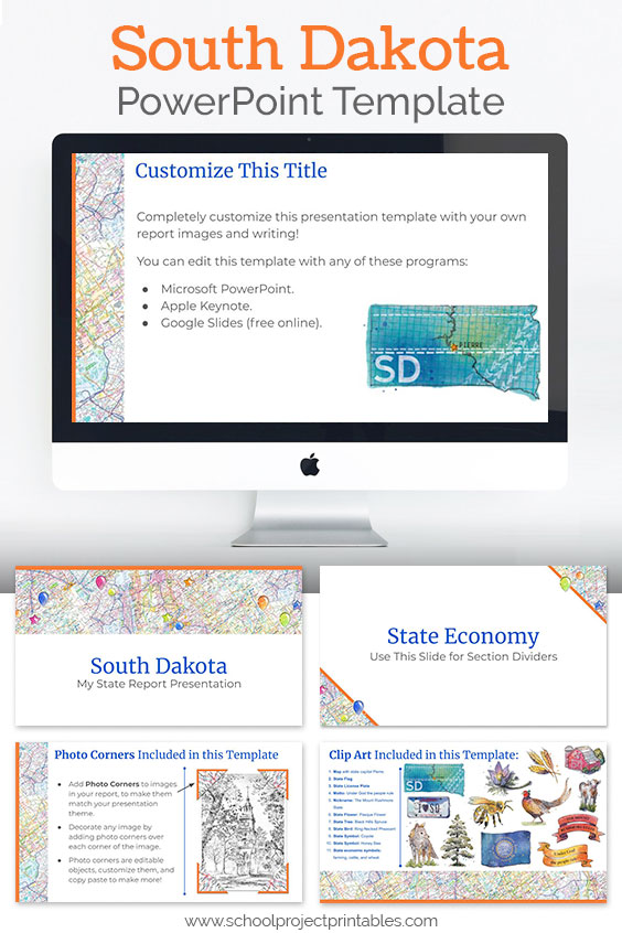 South Dakota themed downloadable powerpoint template with multiple customizable layouts and clip art