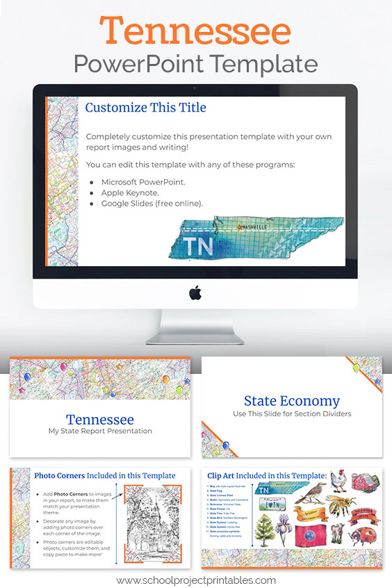 Tennessee themed downloadable powerpoint template with multiple customizable layouts and clip art