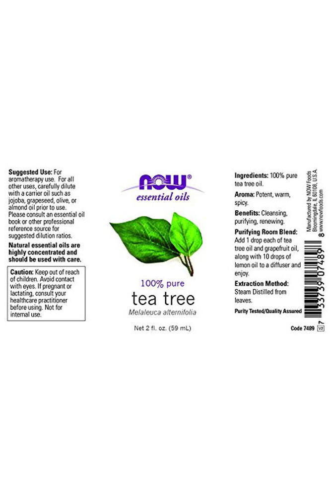 Now Foods Tea Tree oil 2oz 100% pure essential oil - Label