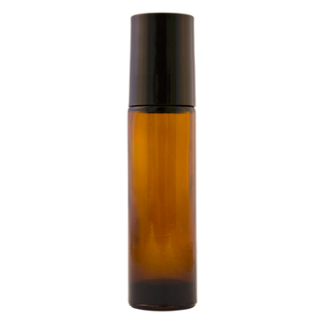 10 ml Amber Roll On Glass Bottle w/ Metal Insert & Black Cap