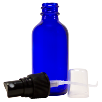2 fl oz Cobalt Blue Glass Bottle w/ Black Spray Cap
