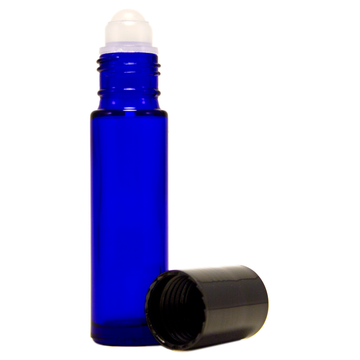 10 ml Cobalt Blue Roll On Glass Bottle w/ Black Cap (Case of 144)