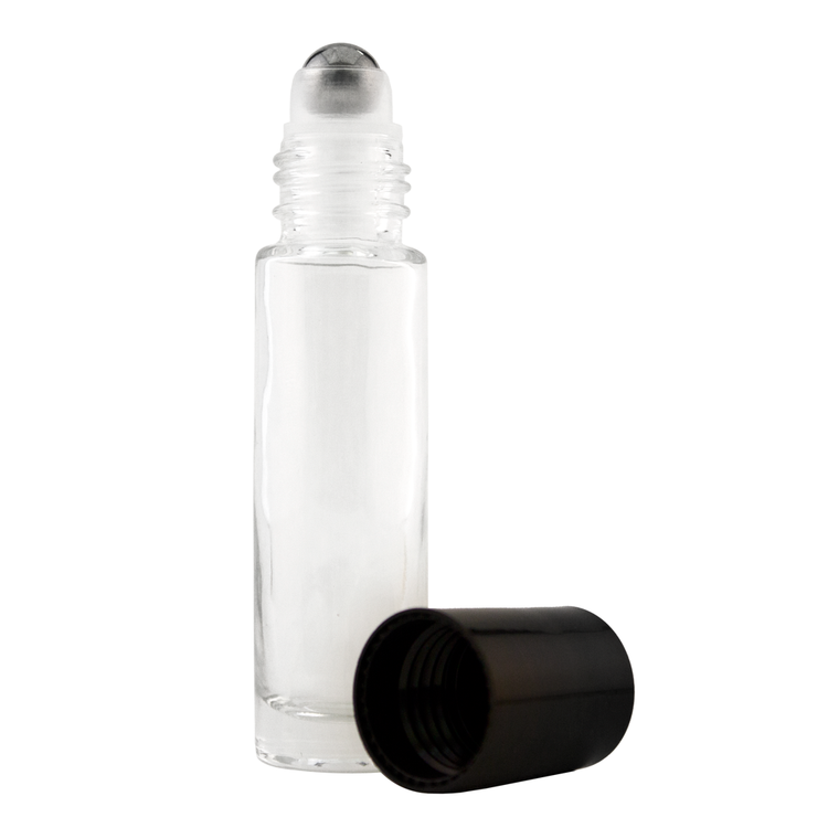 10 ml Plain Roll On Glass Bottle w/ Metal Insert & Black Cap