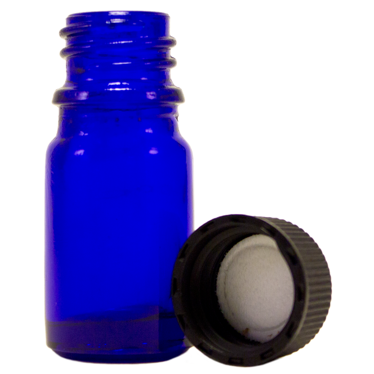 1/6 fl oz (5 ml) Cobalt Blue Glass Bottle w/ Black Cap