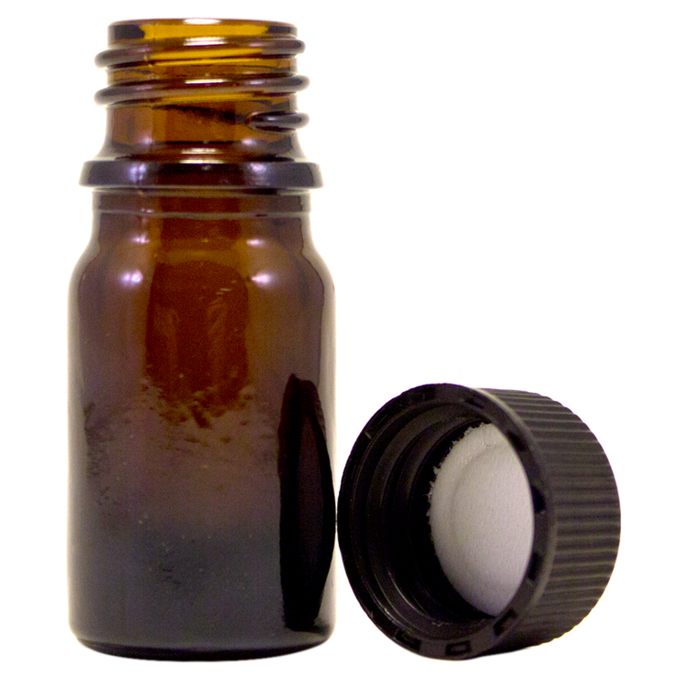 1/6 fl oz (5 ml) Amber Glass Bottle w/ Black Cap