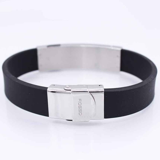 Pulseira Rosso 21cm borracha placa central 15x51 steel trabalhada black