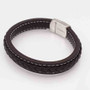 Bracelete 21.5cm couro 12mm centro brown trançado fecho steel