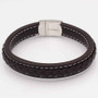 Bracelete 21.5cm couro 12mm centro brown trançado fecho steel