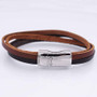 Bracelete 20cm couro liso quadruplo marrom escuro/caramelo fecho steel