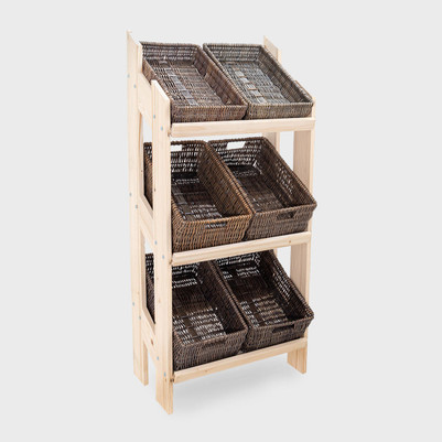 Norwood 3-Shelf Stand with Rustic Wicker Trays 650mm (pk 1)  RN6WIC