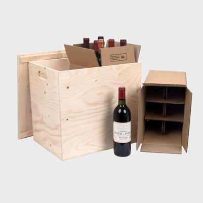 12 Bottle Wooden Box with Protective Insert and Drop On Lid pk 1 W12XW