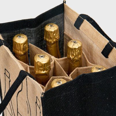 6 Bottle Wine Bag with Removable Dividers - Bottle Print pk 10 JW6BP