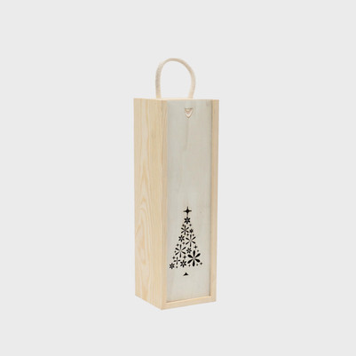 1 Bottle Wooden Box with Christmas Tree Window (pk 18)  BWZCT1