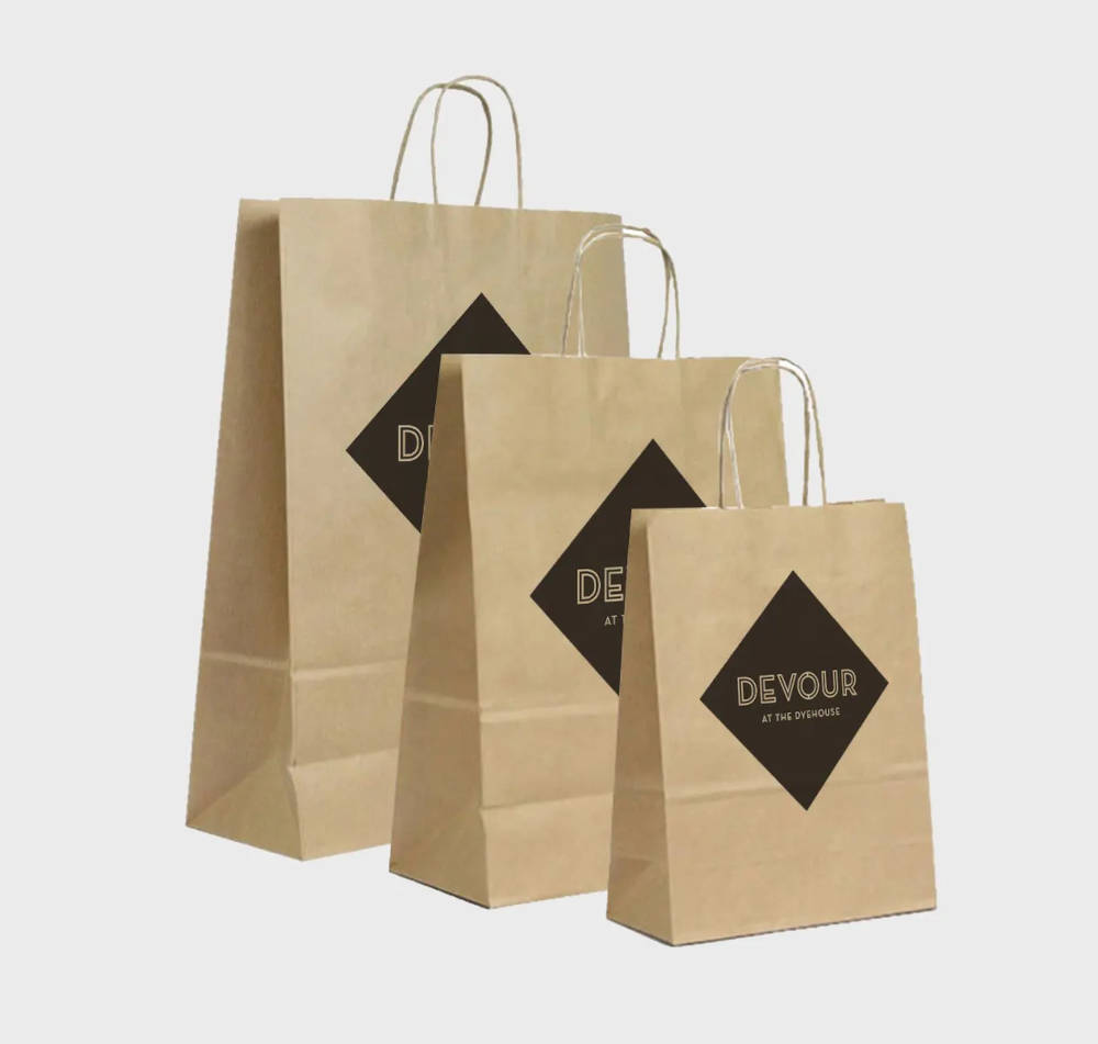 Three different size bags, from large to small with a branded logo