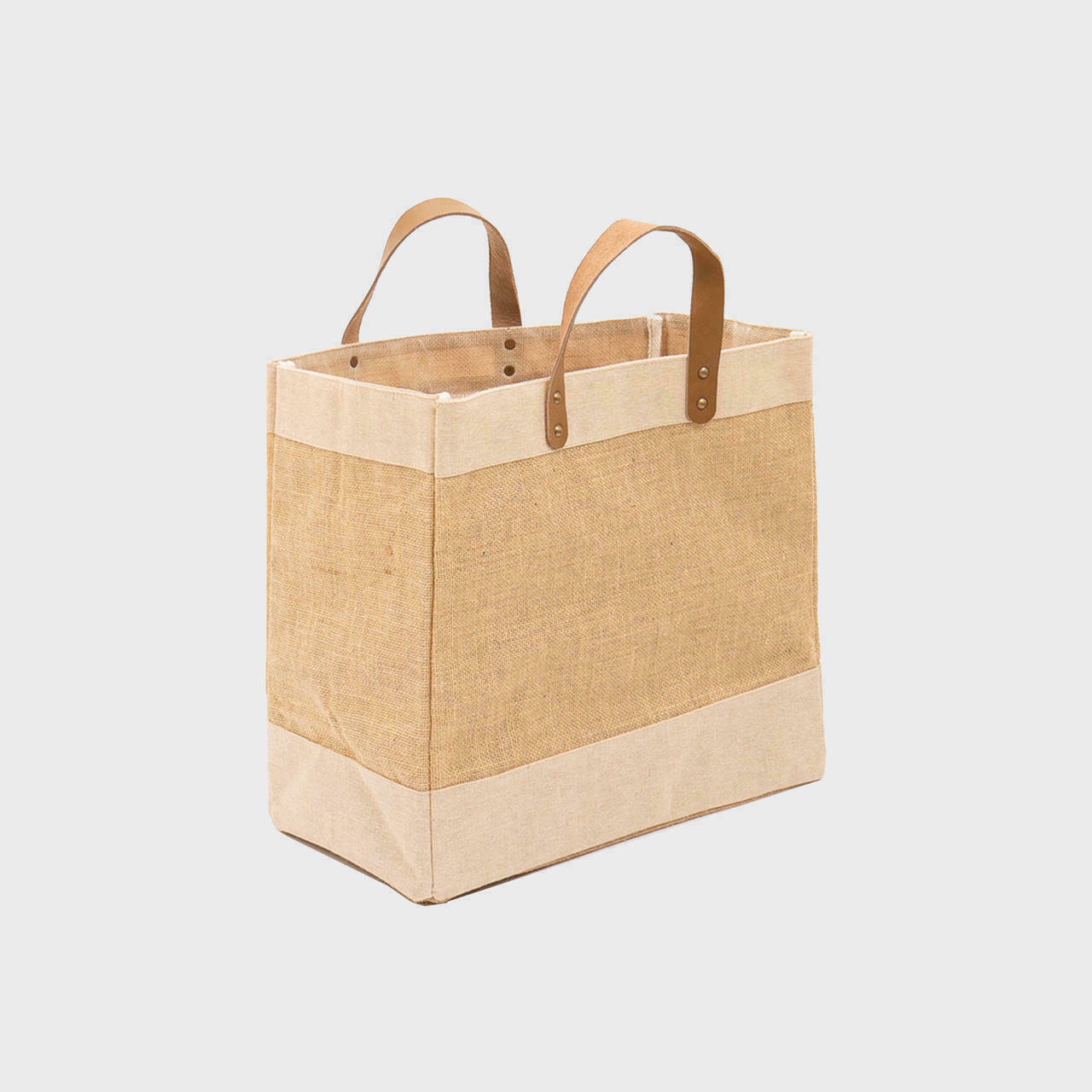 Personalised Medium Luxury Natural Jute Bag with Leather Handles JSLHMI-P