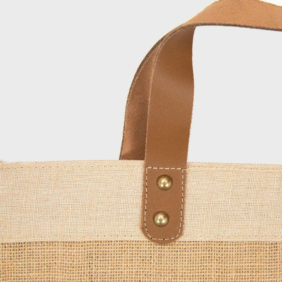 Personalised Medium Luxury Natural Jute Bag with Leather Handles JSLHMI-P