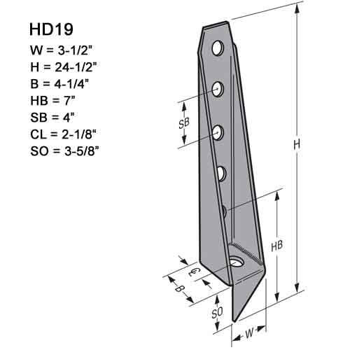 Simpson HD19 Bolted Holdown High Capacity - G90 Galvanized 24-1/2 Inch FramingFasteners