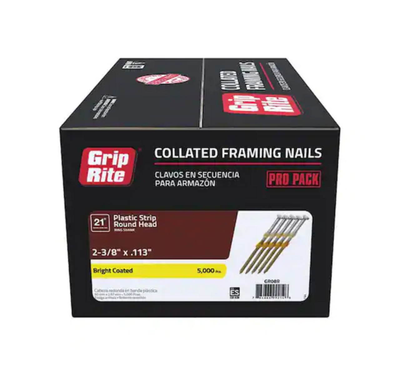 Grip Rite 2-3/8" x .113" Bright Ring Shank 21 Deg Plastic Framing Nails 5000 Qty