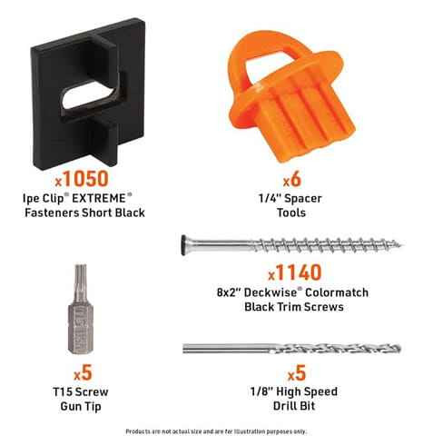 DeckWise Extreme Ipe Clip 3/32" Gap Black Biscuit Style Hidden Deck Fastener Kit for Hardwoods (1050-Bucket) FramingFasteners
