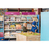 Playscapes 3-Branch Discovery Mini Activity Table, children playing with a wooden train set in a library setting.
