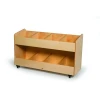 Whitney Brothers Eight Section Book Organizer, wooden bookshelf with eight compartments on wheels for organized book storage.