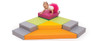 Moje Bambino Megaform II Soft Play Platform Set, colorful foam climbing and crawling play structure with a toddler girl climbing and playing on it.