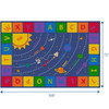 Children's Factory Solar System Rectangle Rug, colorful space-themed children's educational mat with planets, planets, and the sun, designed for kids' learning and play, measuring 108 inches by 72 inches.