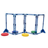 Children's Factory Rectangle Clear Play Panels - Set of 4, modular blue play panels with colorful round pads on the ground for children's play and activities.