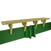 SandLock Sandlock Sandbox Bench Seat, wooden bench mounted on a green sandbox wall for seating.