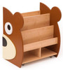 Moje Bambino Teddy Bear Land Bookcase Display, children's wooden book storage unit with bear face design, multiple shelves for books and toys, sturdy construction and playful appearance.