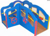 Strictly For Kids Infant Toddler Deluxe Transitional Dream Playground, colorful play structure with blue panels, yellow safety bars, red steering wheels, and transparent windows for young children to enjoy active play. Strictly For Kids Infant Toddler Deluxe Transitional Dream Playground, colorful play structure with blue panels, yellow safety bars, red steering wheels, and transparent windows for young children to enjoy active play.