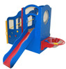 Strictly For Kids Step, Slide 'n Splash, Wave Style Playground Structure, Bright Colors - a vibrant blue and red kids' playground with a slide, splash basin, and wave-themed design for outdoor play.