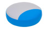 Moje Bambino Colorful Flower Pouf Set, round blue and gray cushioned footstool with colorful flower design for children.