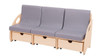 Novum Franek Triple Sofa, modern beige wooden frame with gray cushioned seats and built-in storage drawers underneath.