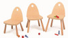 Playscapes Ellipse Kid's Chairs, set of three natural wood children's chairs with a rounded backrest and angled legs, displayed with colorful wooden toy blocks. Playscapes Ellipse Kid's Chairs, set of three natural wood children's chairs with a rounded backrest and angled legs, displayed with colorful wooden toy blocks.