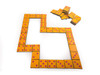 Novum Giant Dominos Floor Game, large orange domino tiles with pink dots arranged on the floor to form a game pattern.