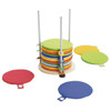 HABA Pro Lollipop Seat Cushion & Caddy Set, colorful stack of round cushions with metal poles and separate cushions on the side.