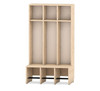 Moje Bambino Universal Cloakroom 3 Cubbies, wooden coat and personal item storage unit with three cubby compartments and slatted bottom sections for organization.