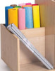 Novum Art Supply Cart, wooden art supply cart holding colorful yoga mats and silver rolled-up mats.