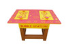 Infinity Playgrounds Bubble Station Activity Table, colorful children's activity table with bubble game featuring cartoon character illustrations on the surface.